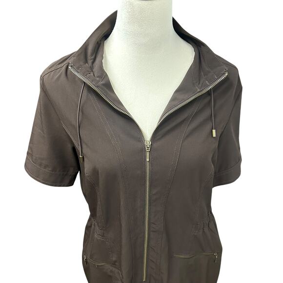 Minimalist Utility Brown Dress Chico’s‎ Zenergy Zip Front Size 1 Medium - Picture 2 of 6